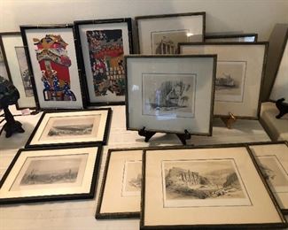 Selection of book plates, lithographs etc 