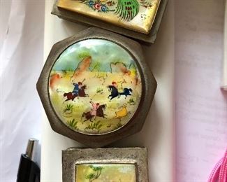 beautiful painted Mother of Pearl and metal boxes
