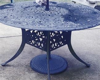 Wrought Iron Table and Umbrella