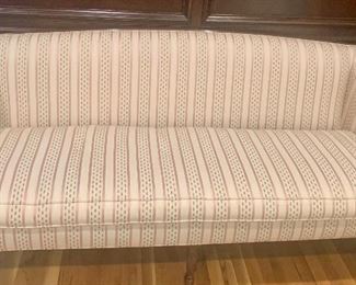 #14- Vintage Sofa by Southwood (Hickory, NC) with carved wood detailing- 33t floor to back, 21t floor to seat x 30d x 72w- made with down cushions- $300