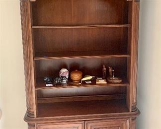 #46- Carved wooden lighted bookshelf with cabinet- 46w x 15 1/2d x 82t- $260