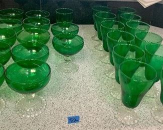 #52- 25 piece-Anchor Hocking forest green Boopie Burple glassware- $50