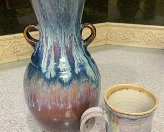 #58- Ceramic mug and vase with drip design- $20