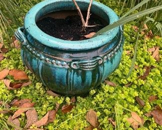 #67- Turquoise pot with small handles - $20