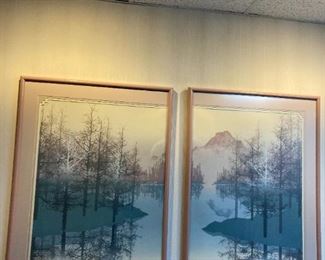 $100 two matching framed and matted mauve pictures 41.5 by 28