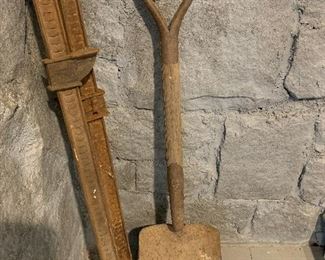 Antique Rail Road coal shovel and antique clamps.
