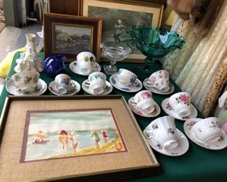 Painting, Water Color, Picture, Tea Cups & Saucers