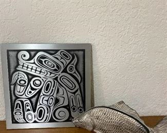 175 Etched Aluminum Plaque and Metal Salmon