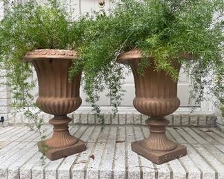 $ 76   1/ Pair of terralight urns with plants •  26 high 24 across