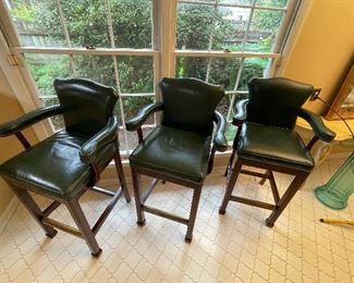  $180   9/ Set of 3 green leatherette barstools  •  45 high 25 wide 22 deep