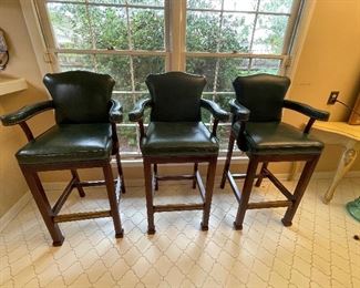  $180   9/ Set of 3 green leatherette barstools  •  45 high 25 wide 22 deep