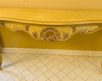 $195    20/ French Provencal style console yellow  •  28 high 66 wide 20 deep
