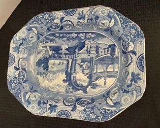 $ 75    26/ Blue&White English transferware meat platter with well  •  21 x 16