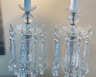 $450   43/ Pair of Victorian Crystal lamps Girondoles/ Lusters •  27high 10across