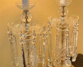 $450   43/ Pair of Victorian Crystal lamps Girondoles/ Lusters •  27high 10across