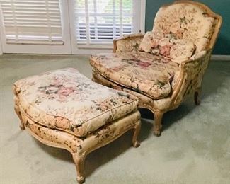 $195   58/ Frenchstyle Louis XV Bergere armchair with ottoman