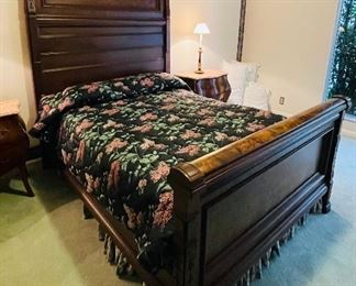 #60 - $595 Eastlake full size bed, burl walnut.   • 96high 66wide 90deep