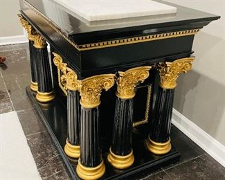 #11 - $1,000 Pair of Black and Carrera grey marble top Altar tables purchased from the Birmingham AL Elks lodge  •  34high 48wide 26deep 