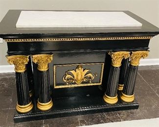 #11 - $1,000 Pair of Black and Carrera grey marble top Altar tables purchased from the Birmingham AL Elks lodge  •  34high 48wide 26deep 