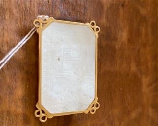 14kt yellow gold with mother of Pearl pendant or brooch , Oriental style plaque. 