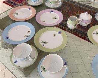 $450 Tiffany China breakfast set 28 pieces 12 plates, 12 cups and saucers, creamer & sugar made in 2005. Pattern Tiffany Summer 