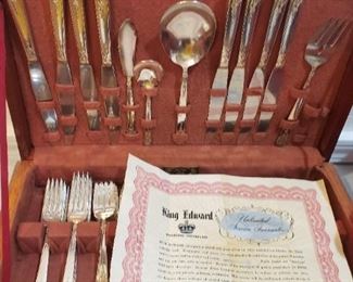 King Edward silver plate flatware in chest