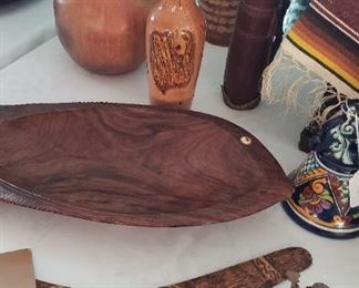 Pottery, wood fish, souvenir boomerang