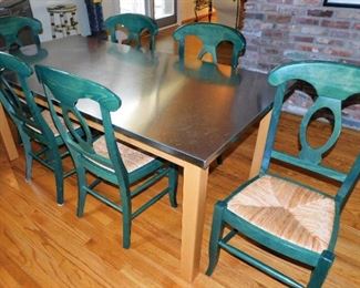 Pottery Barn Dining Table & Chairs With Stainless Steel Top