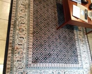 Square Cherry Coffee table, on oriental style area carpet rug, newer, excellent condition,