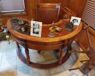 Inset, Leather Topped and Tacked, Fine Wood, Demi-Lune Desk and Original Matching Executive Chair, a One of A Kind Opportunity,