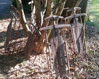 Flexible Flyer Snow Sleds Collection, all in Working Condition, for play or Shabby Chic project for your Winter Holidays Decorating,
