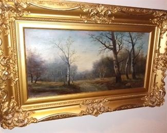 Birch Forest Landscape painting in Finest European style frame,