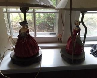 A rare pair of vintage Royal Doulton Lady's on decorative lamps,