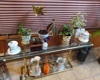 Fine Glass and Brass Coffee Table, and House Plants, and assorted wonders,...