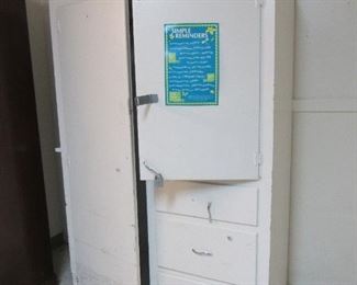 Wardrobe. Almost every patient room in the building has one of these wardrobes. They are a nice size wardrobe. These would make a great painted furniture project piece and would especially look nice painted in a retail space