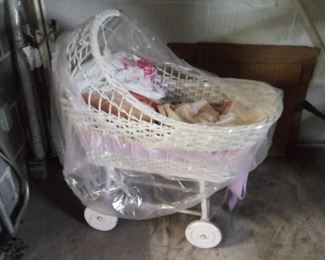 Vintage wicker baby buggy