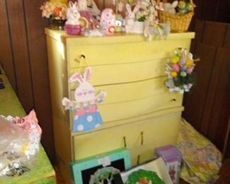 Easter decor, vintage dresser