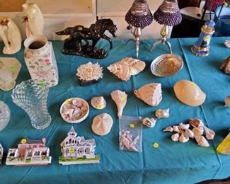 Large Shells, Horse & Cat Figures, Famous Houses, Candle Lamps, 60s Vase, Crystal