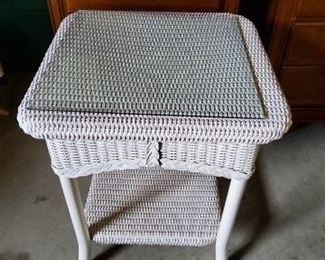 White Wicker Side Table