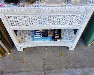 White Wicker Side Table with one Drawer