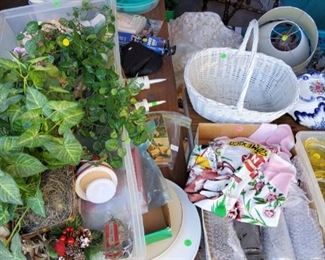 2 Lamp Shades, Wicker Basket, Wall Planter, Yellow Sherbert Sets, 60s Drink Glass Set
