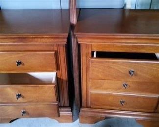 4 Piece Cherry Bedroom Set - 2 side chests, One headboard, One Footboard w/connecting rail boards