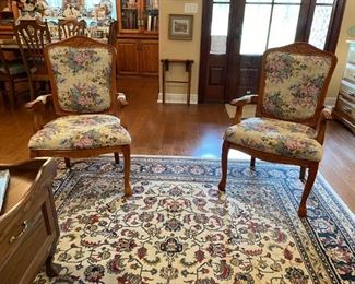 2 WOOD UPHOLSTERED ARM CHAIRS