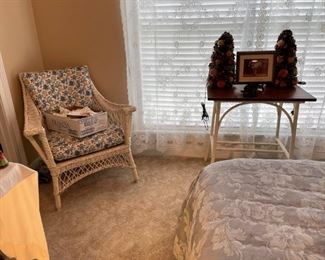 ANTIQUE WICKER CHAIR AND TABLE