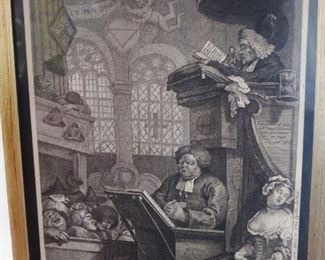 "Drowsy Congregation" Orig. 18th. C. Etching by Hogarth
