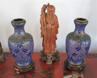 Cobalt Cloisonne Vases have sold; Nicely Carved Antique Russet Soapstone Wise Man