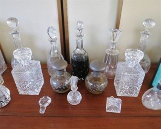 Assortment of Crystal Decanters (pair of square ones, middle one are sold)