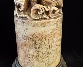 Heavy Antique Carved Soapstone Dragon Seal