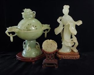 Carved Celadon Jade - I believe only the Maiden on the right is left.  Possibly the Sensor, as well .... small Medallion Sold