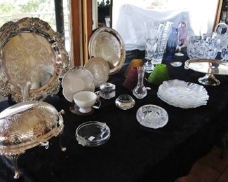 Selectoin of Silverplate and Crystal Items